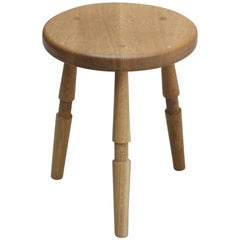 Saddle, Handmade Quartersawn Oak Stool With Textured Legs and a Carved Seat