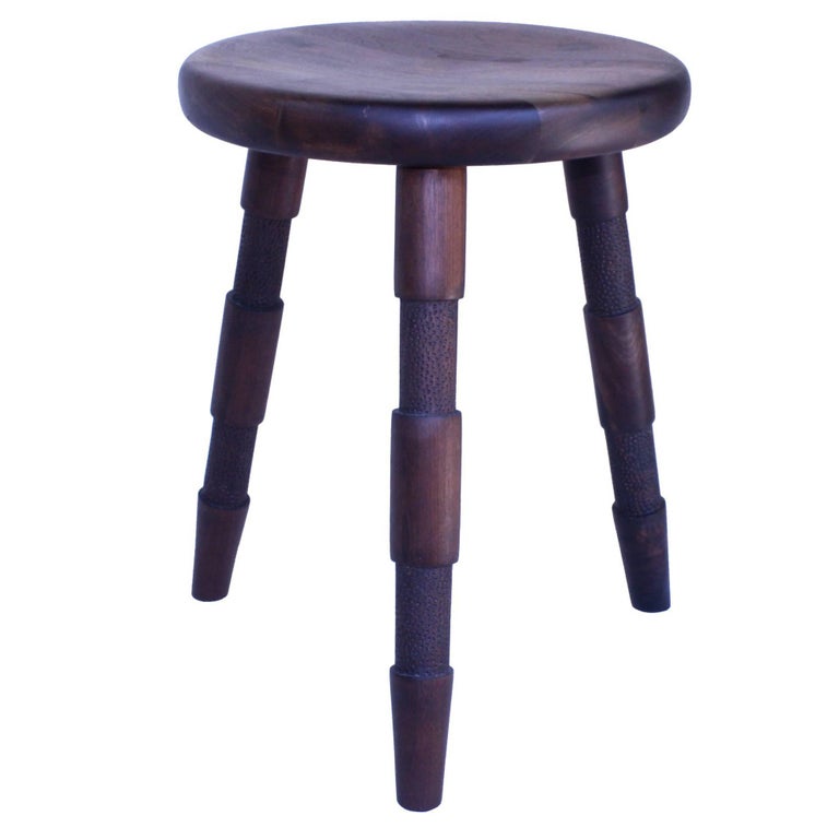 Saddle, Handmade Wood Stool With Textured Legs and a Carved Seat For