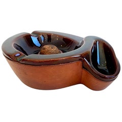 Saddle Leather and Ceramic Ashtray by Longchamp