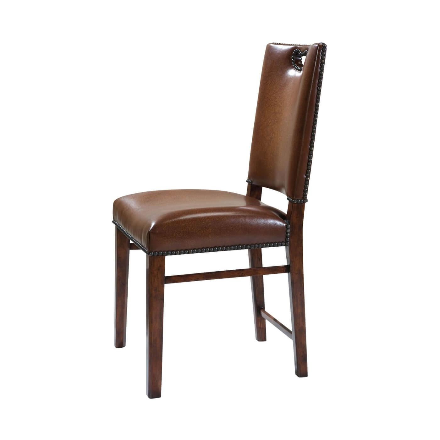 Vietnamese Saddle Leather Campaign Side Chair For Sale