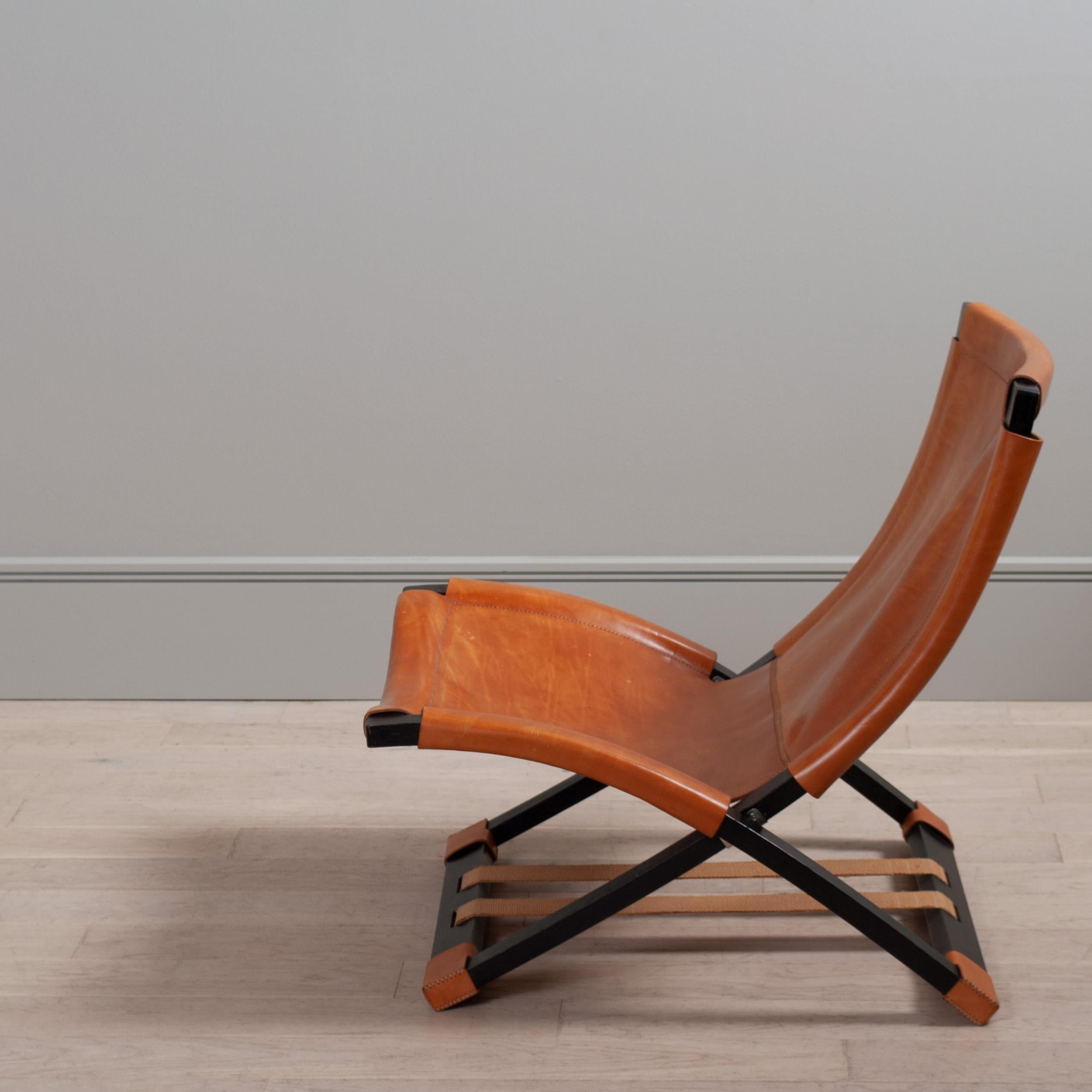 A special commission - hand stitched tan bridle leather X frame chair by Ingmar Relling for Westnofa, Norway circa 1960’s. Beautifully coloured patina.
Original labels intact. Ebonised beech bentwood frame.
Cleaned, polished and conditioned.