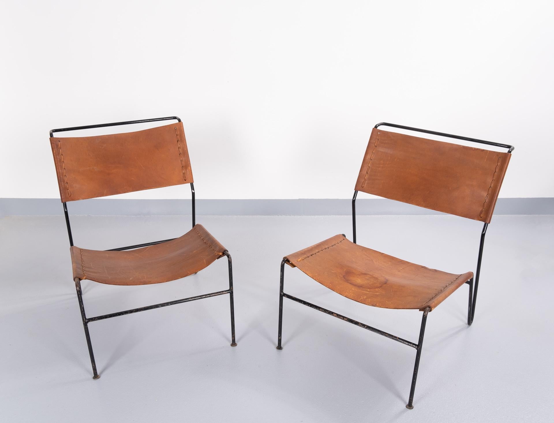 Mid-Century Modern Saddle Leather Lounge Chairs 1960s Dutch A Dolleman for Metz & Co