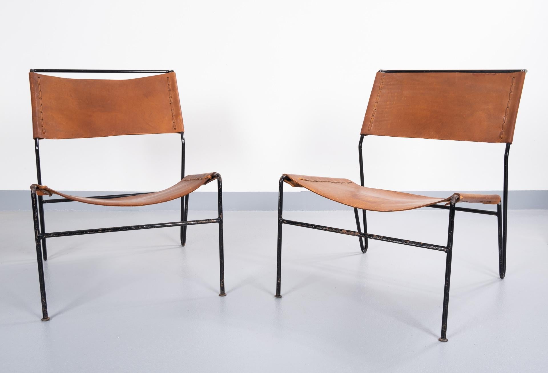 Saddle Leather Lounge Chairs 1960s Dutch A Dolleman for Metz & Co In Good Condition In Den Haag, NL