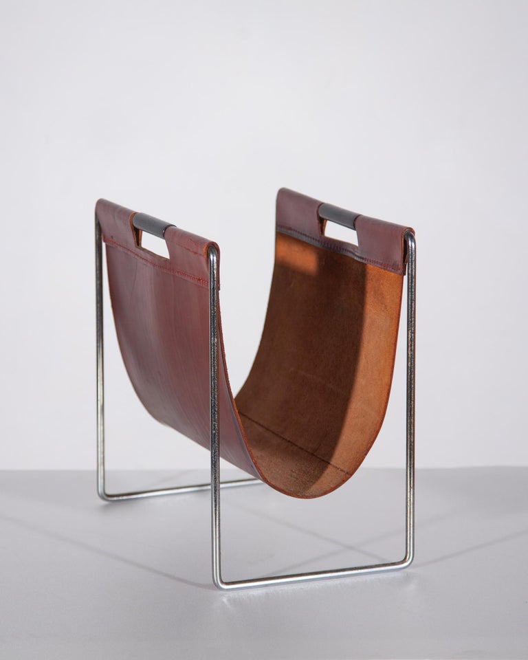Saddle Leather Magazine Holder by Brabantia, Netherlands, 1960s at 1stDibs