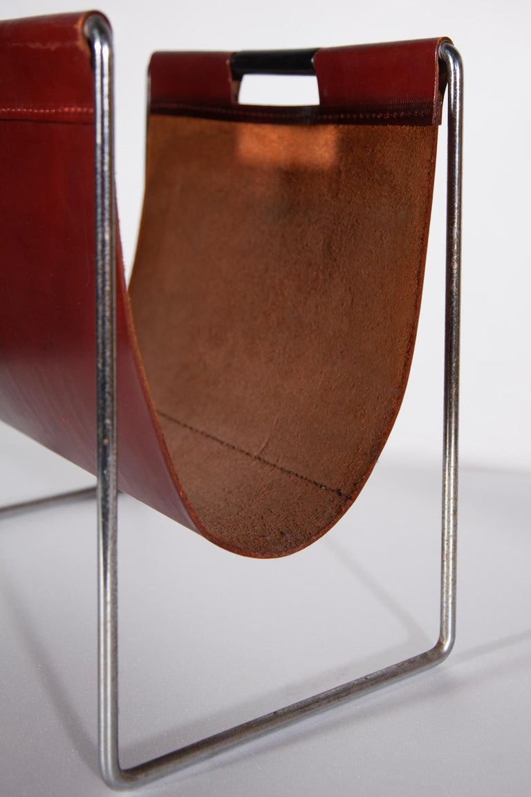 Saddle Leather Magazine Holder by Brabantia, Netherlands, 1960s at 1stDibs