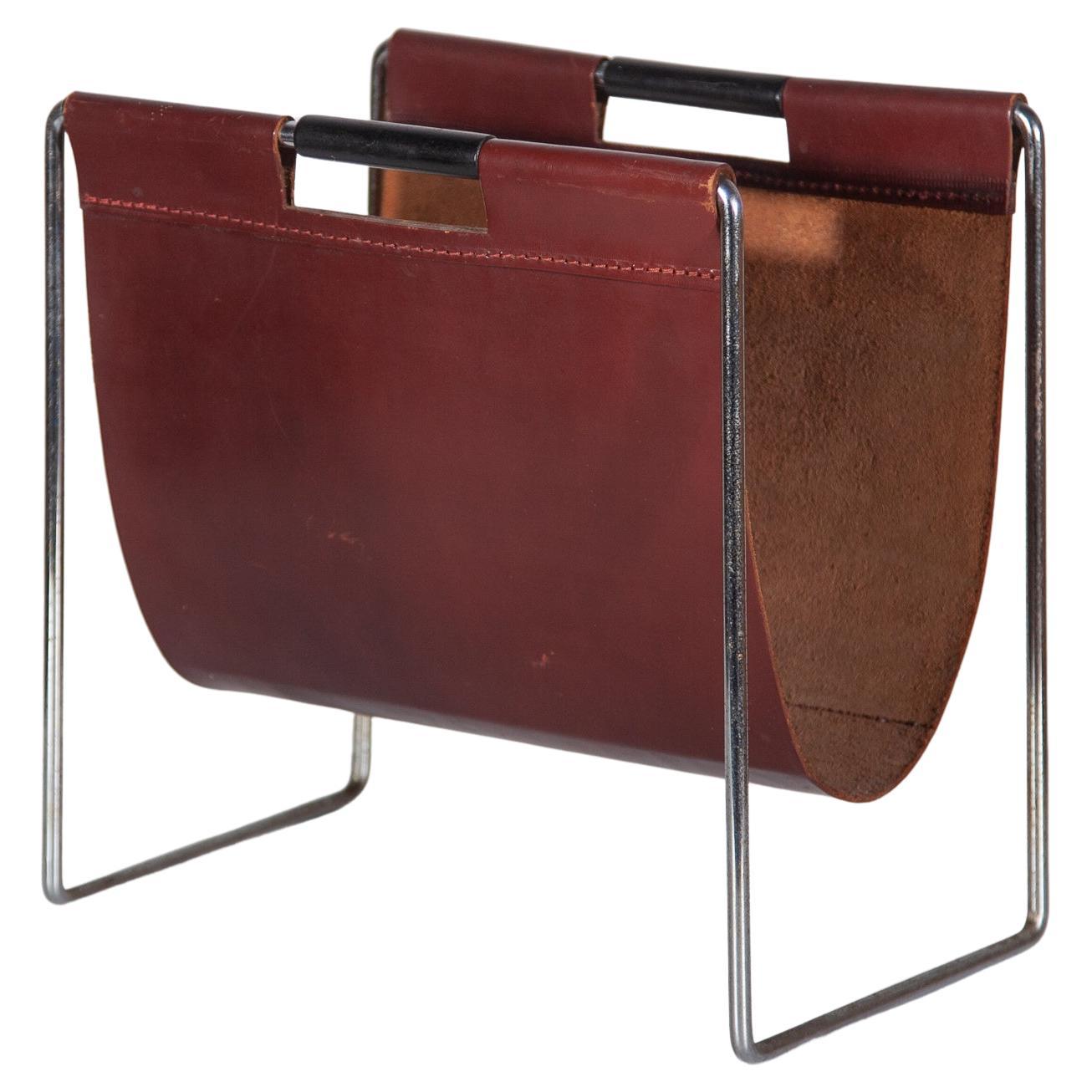 Saddle Leather Magazine Holder by Brabantia, Netherlands, 1960s at 1stDibs