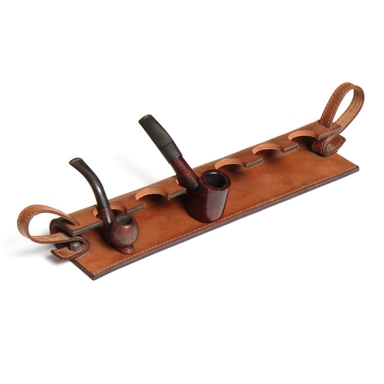 Mid-Century Modern Saddle Leather Pipe Cradle For Sale