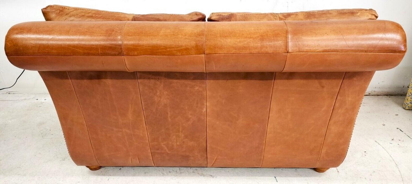 Saddle Leather Settee Love Seat by Soft Line of Italy In Good Condition In Lake Worth, FL
