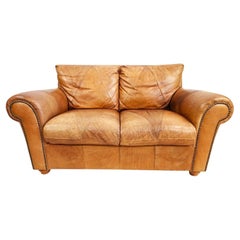 Used Saddle Leather Settee Love Seat by Soft Line of Italy