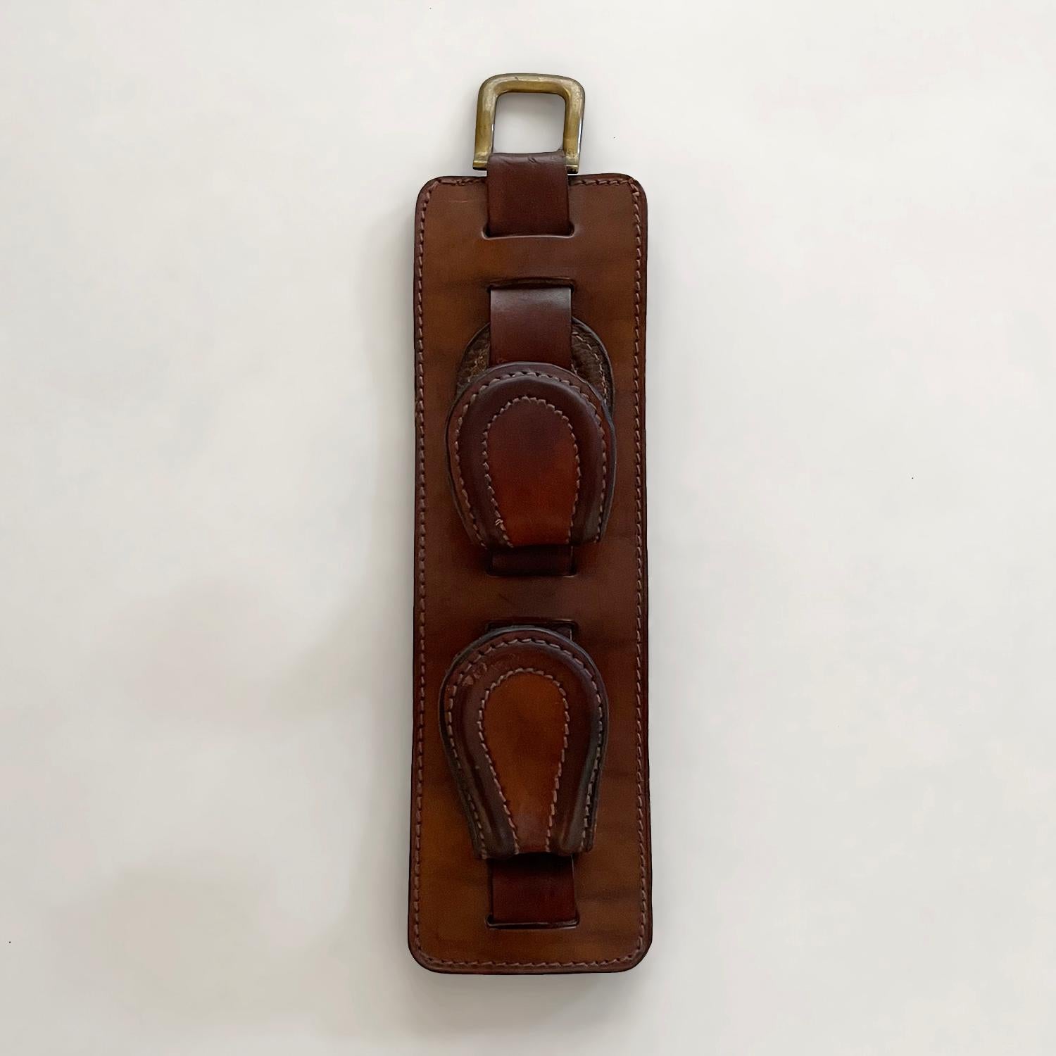French Saddle Leather Wall Hooks in the style of Jacques Adnet For Sale 5