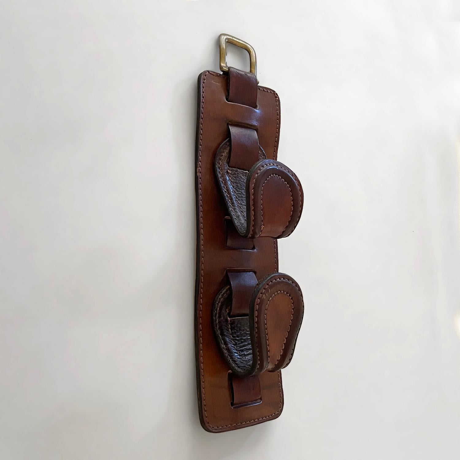 French Saddle Leather Wall Hooks in the style of Jacques Adnet For Sale 6