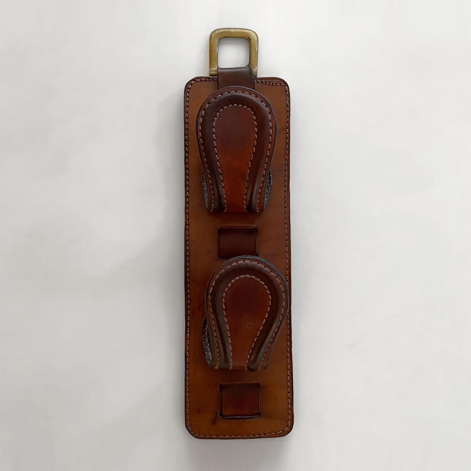 Mid-20th Century French Saddle Leather Wall Hooks in the style of Jacques Adnet For Sale