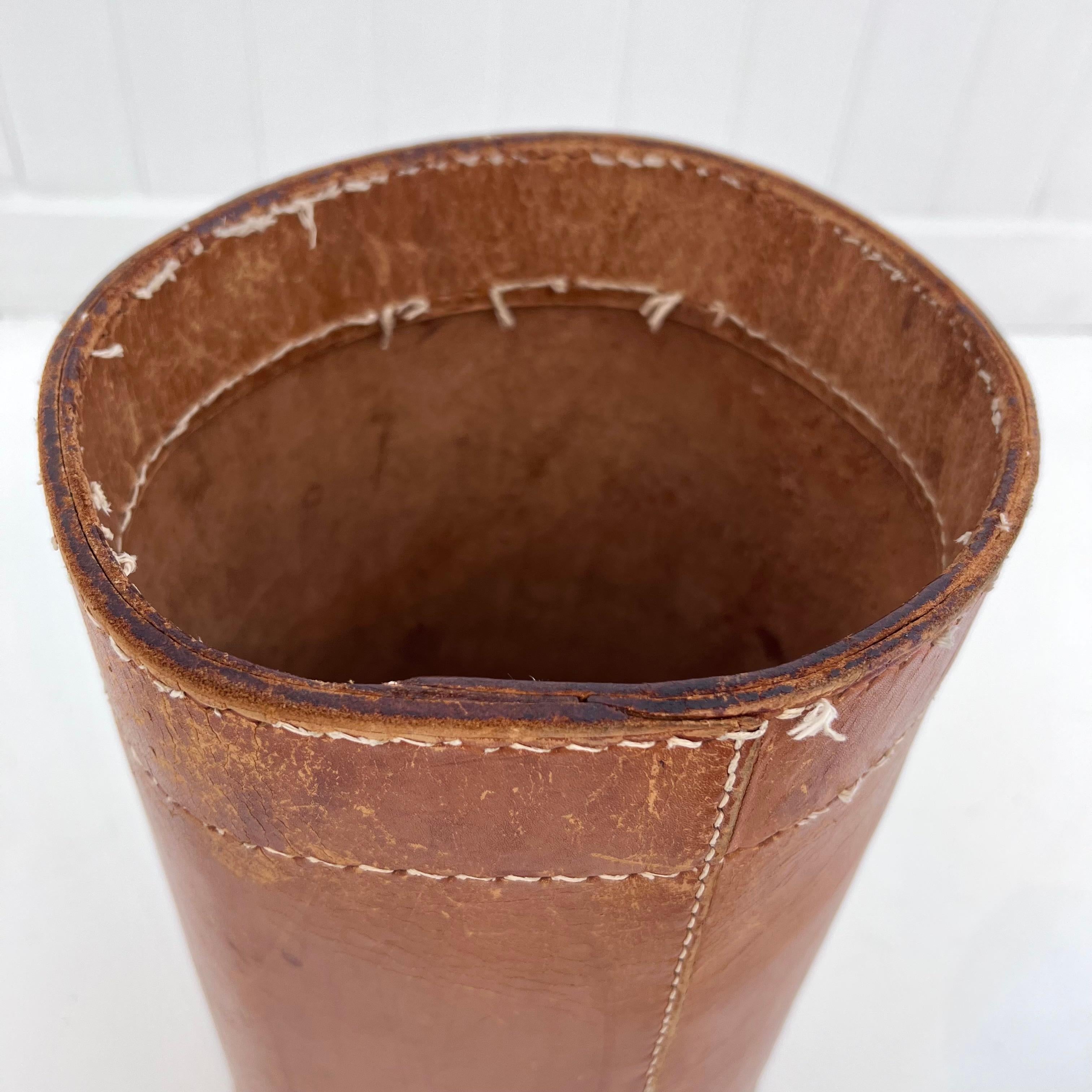 Saddle Leather Waste Basket, 1960s Germany 7