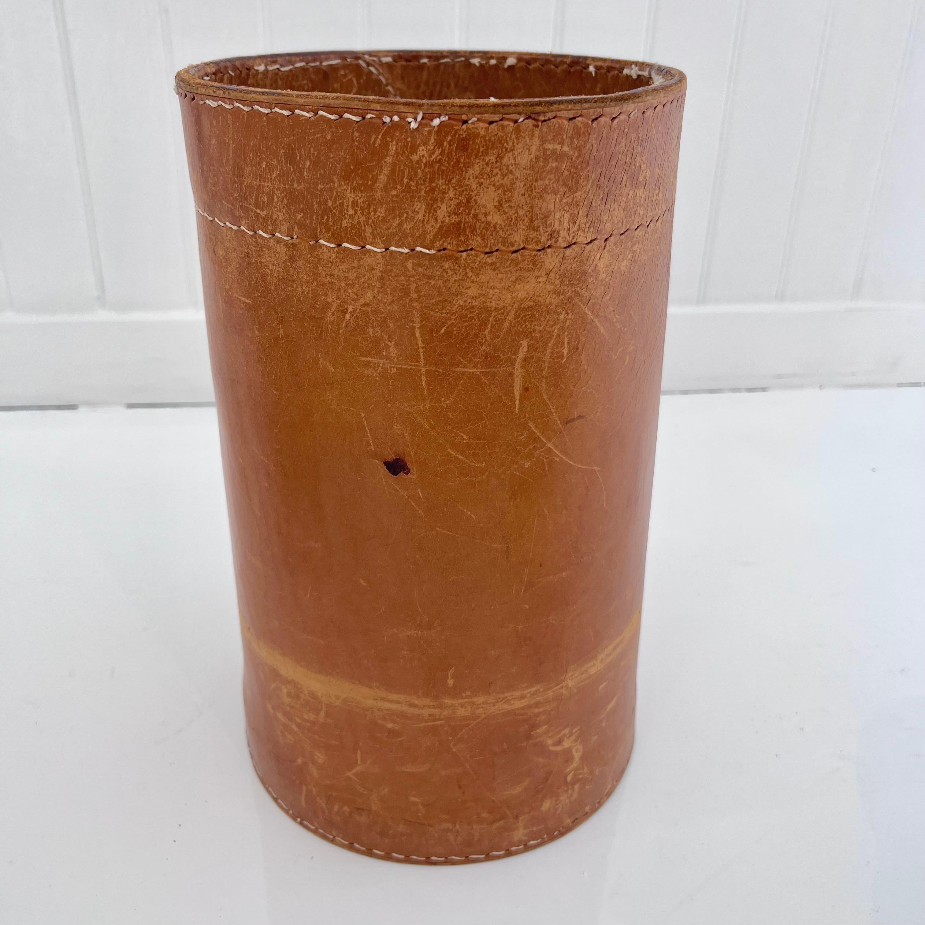 Saddle Leather Waste Basket, 1960s Germany 3