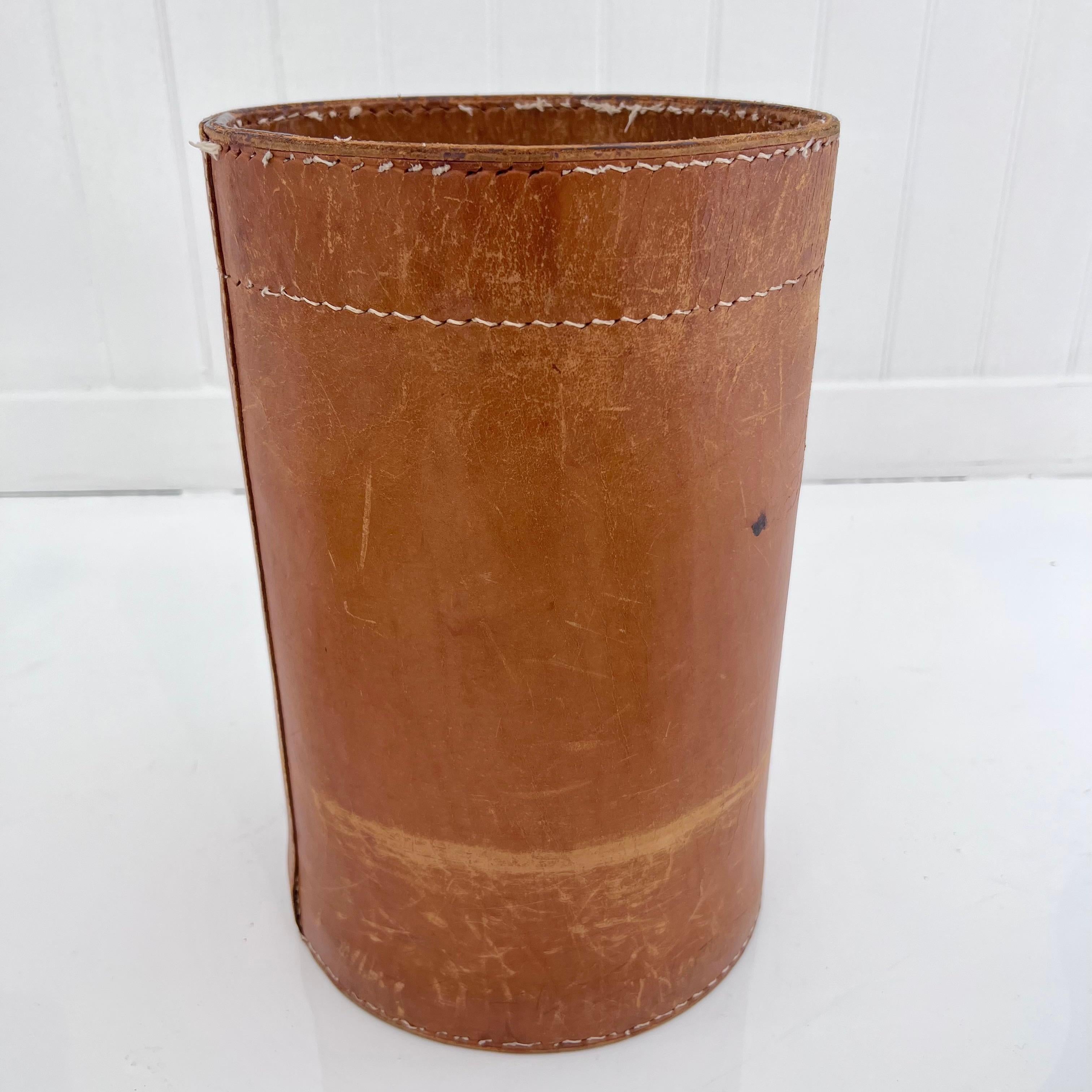 Saddle Leather Waste Basket, 1960s Germany 4