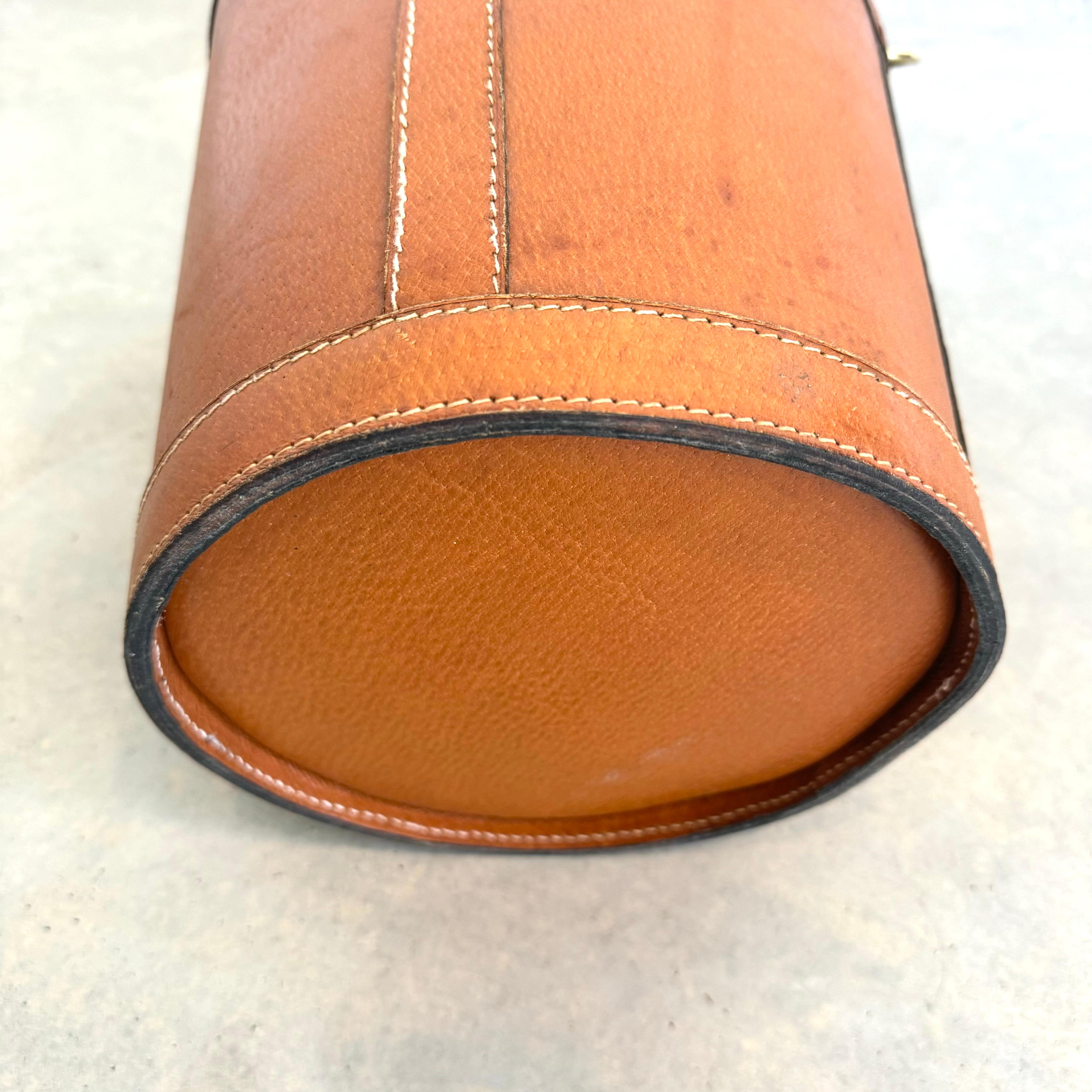 Saddle Leather Waste Basket, 1970s France 4