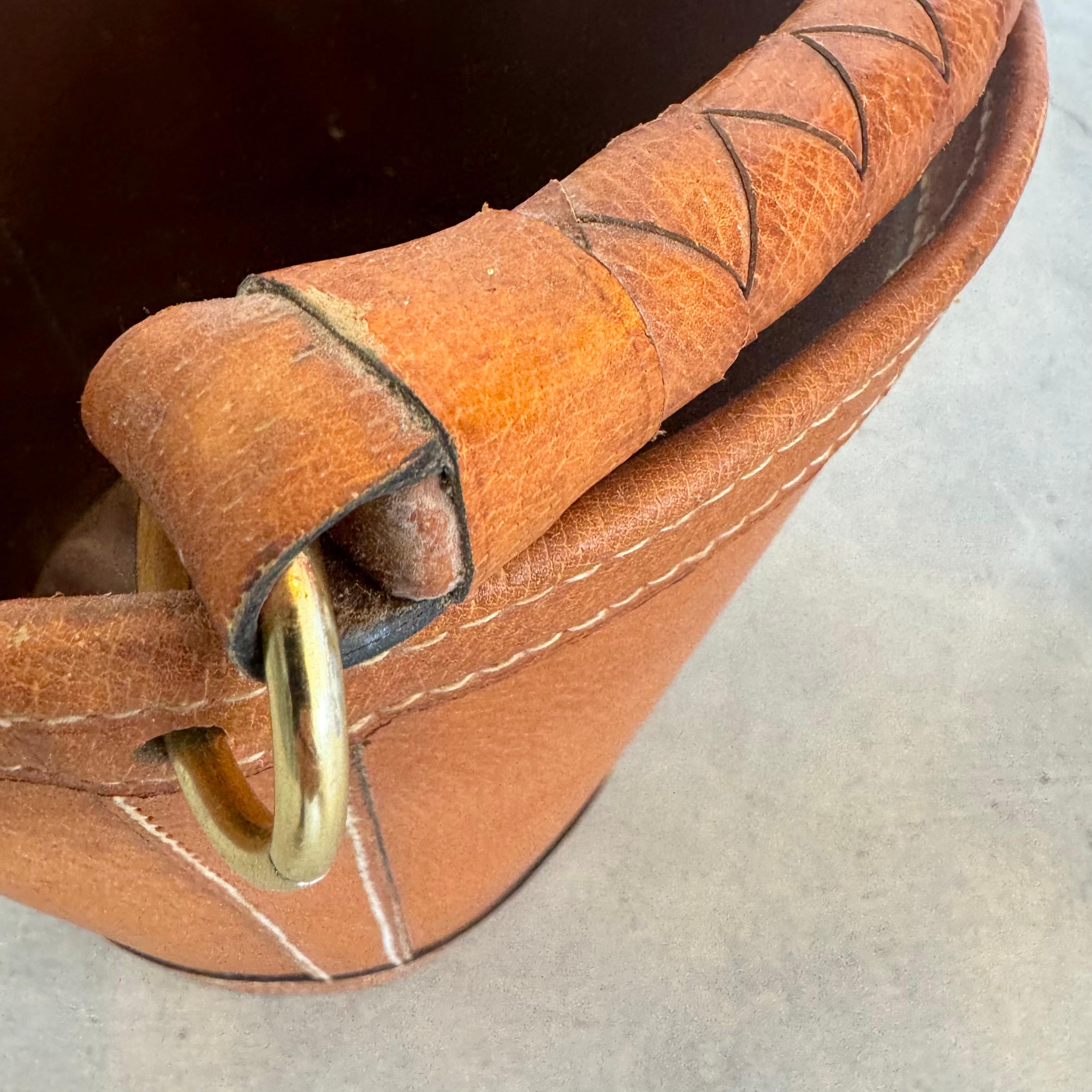 Saddle Leather Waste Basket, 1970s France 5