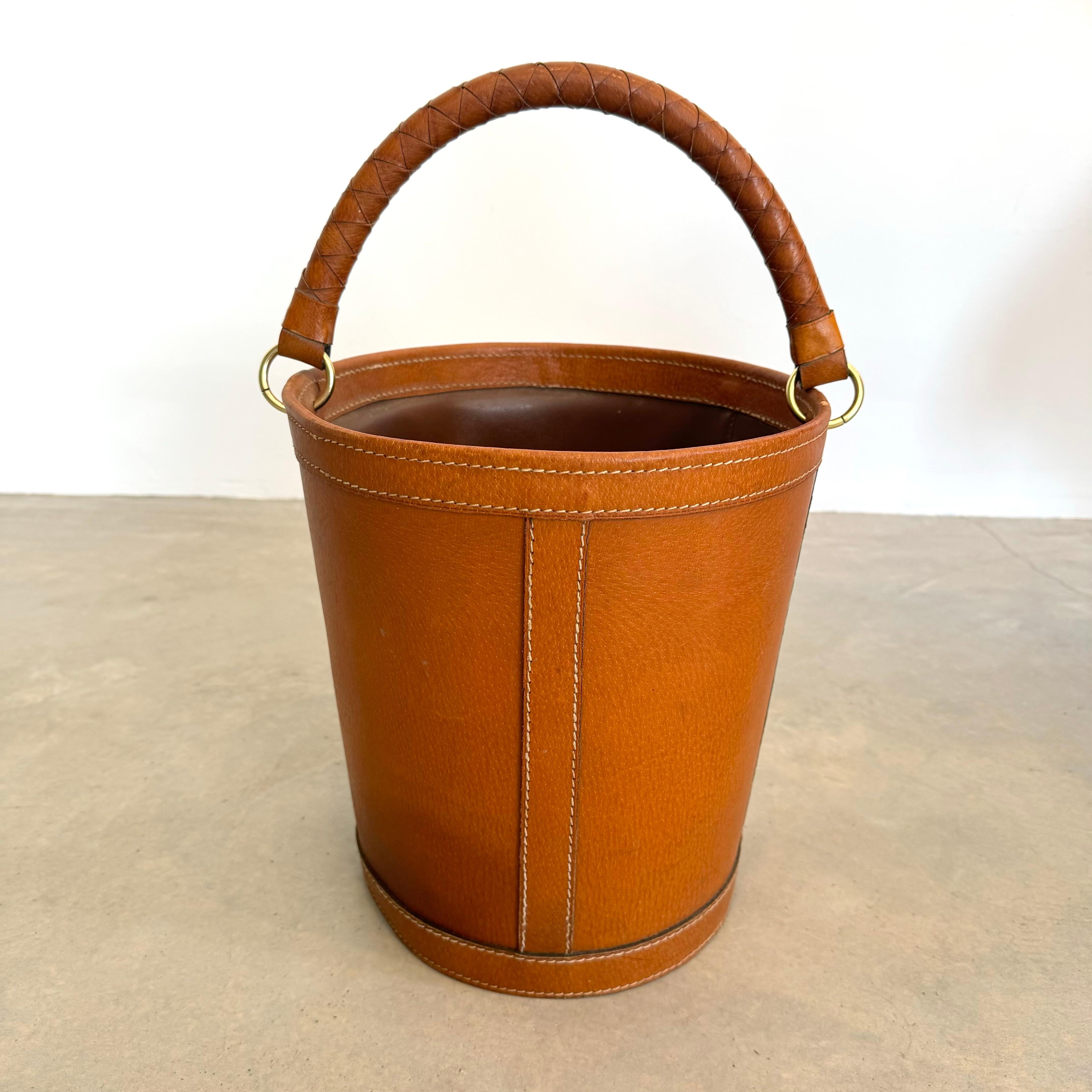 Saddle Leather Waste Basket, 1970s France 6