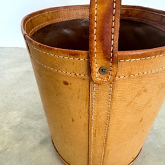Saddle Leather Waste Basket, 1970s France