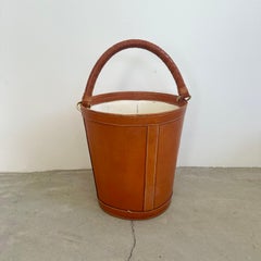 Saddle Leather Waste Basket, 1970s France