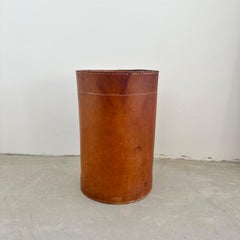 Saddle Leather Waste Basket, 1970s France