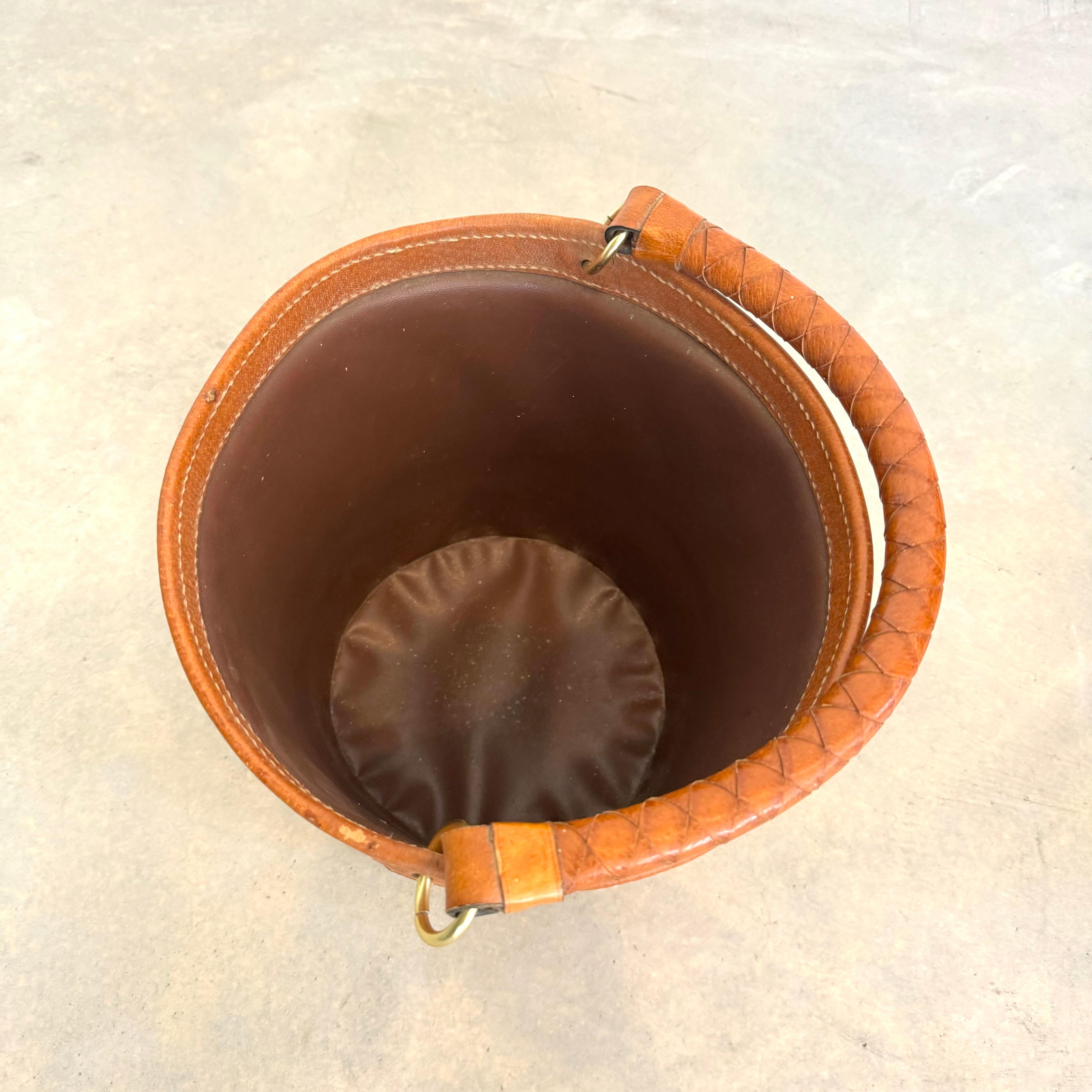 Saddle Leather Waste Basket, 1970s France 2