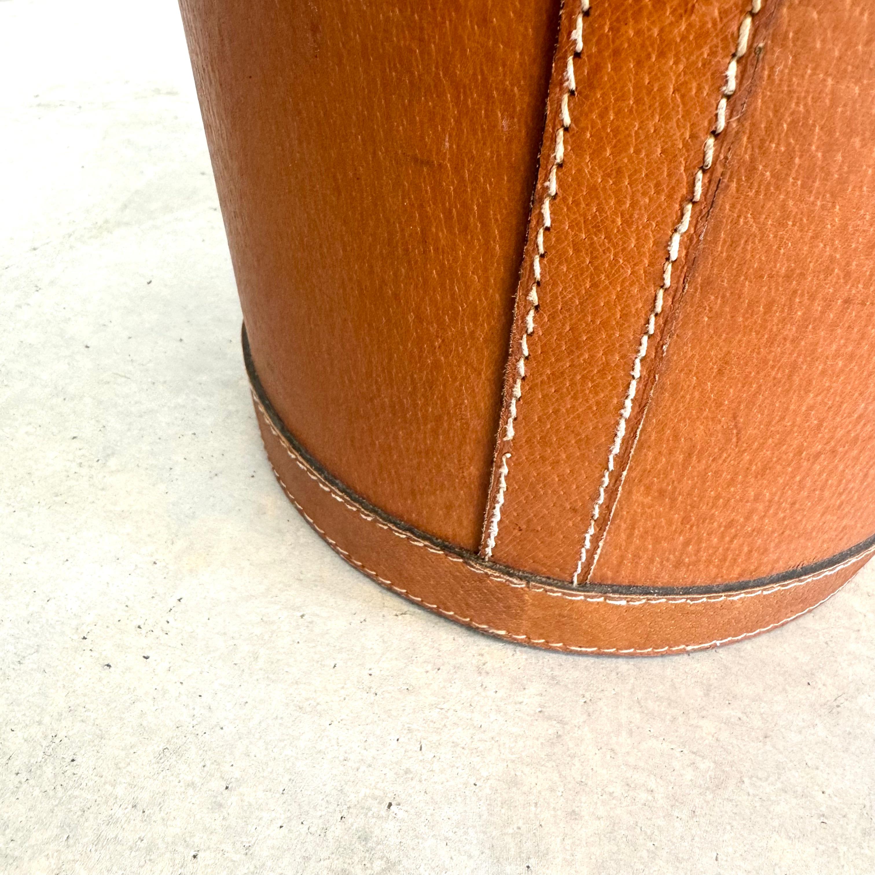 Saddle Leather Waste Basket, 1970s France 3