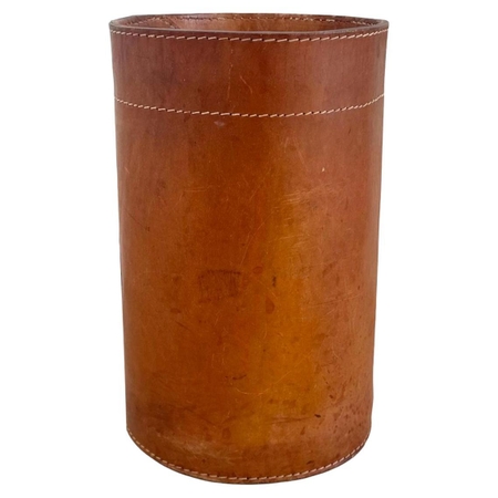 Saddle Leather Waste Basket, 1970s France