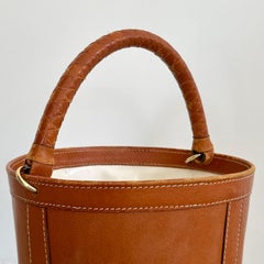 Saddle Leather Waste Basket with Handle, 1970s France