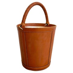 Panier à déchets en cuir de selle avec poignée, France, années 1970