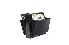 Saddle Magazine Rack in Marquina Marble and Black Saddlery Leather