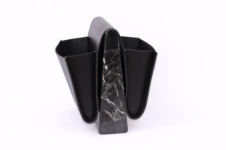 Saddle Magazine Rack in Marquina Marble and Black Saddlery Leather For ...