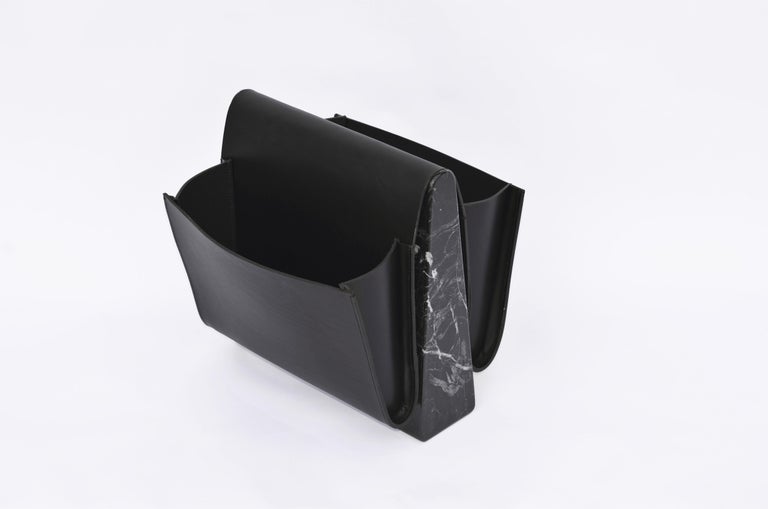 Saddle Magazine Rack in Marquina Marble and Black Saddlery Leather For ...
