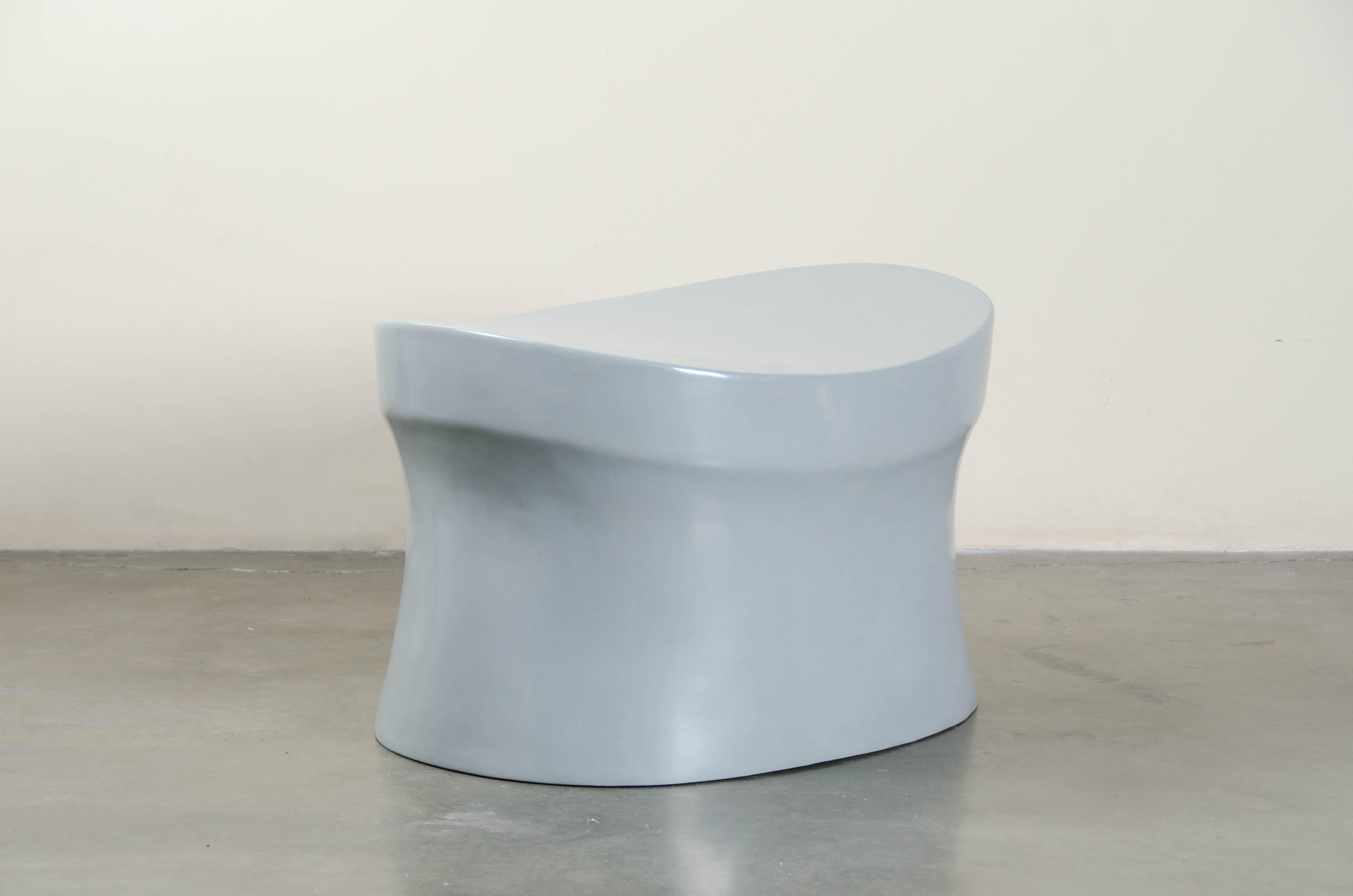 Saddle Seat Drumstool, Grey Lacquer by Robert Kuo, Limited Edition In New Condition For Sale In Los Angeles, CA