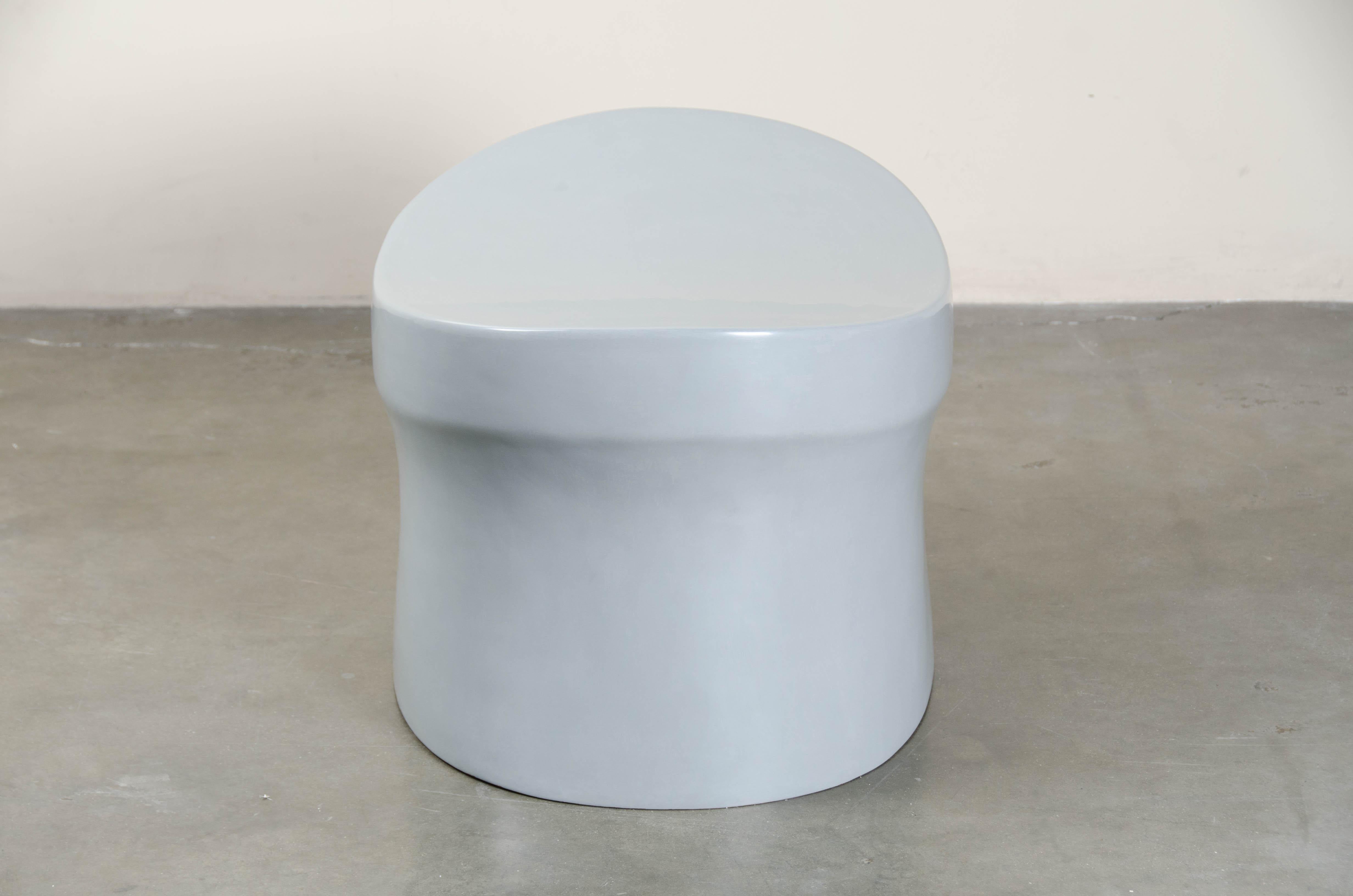 Saddle Seat Drumstool, Grey Lacquer by Robert Kuo, Limited Edition For Sale 1