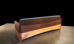 Modern Black Walnut and Maple Saddle Shoe Couch with Fabric Cushion