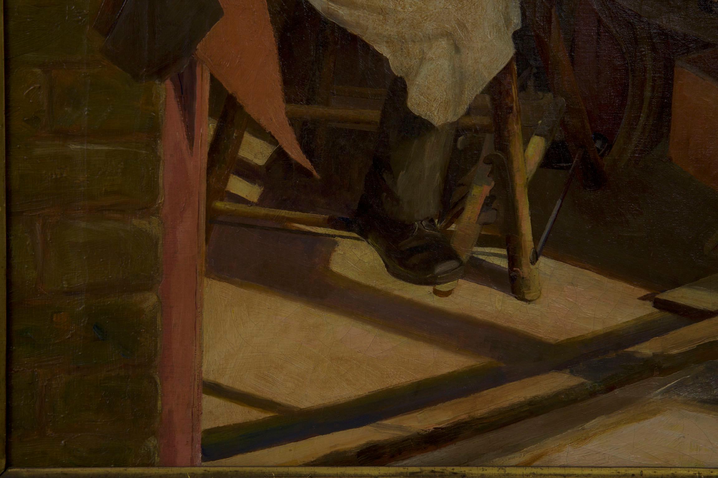 Canvas “Saddlemaker’s Shop” Oil Painting by Joseph Kavanagh R.H.A. (Irish, 1856-1918)