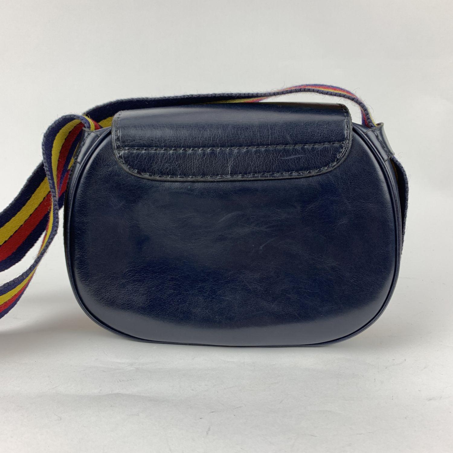 Black Saddlers Union Vintage Navy Blue Leather Flap Saddle Shoulder Bag