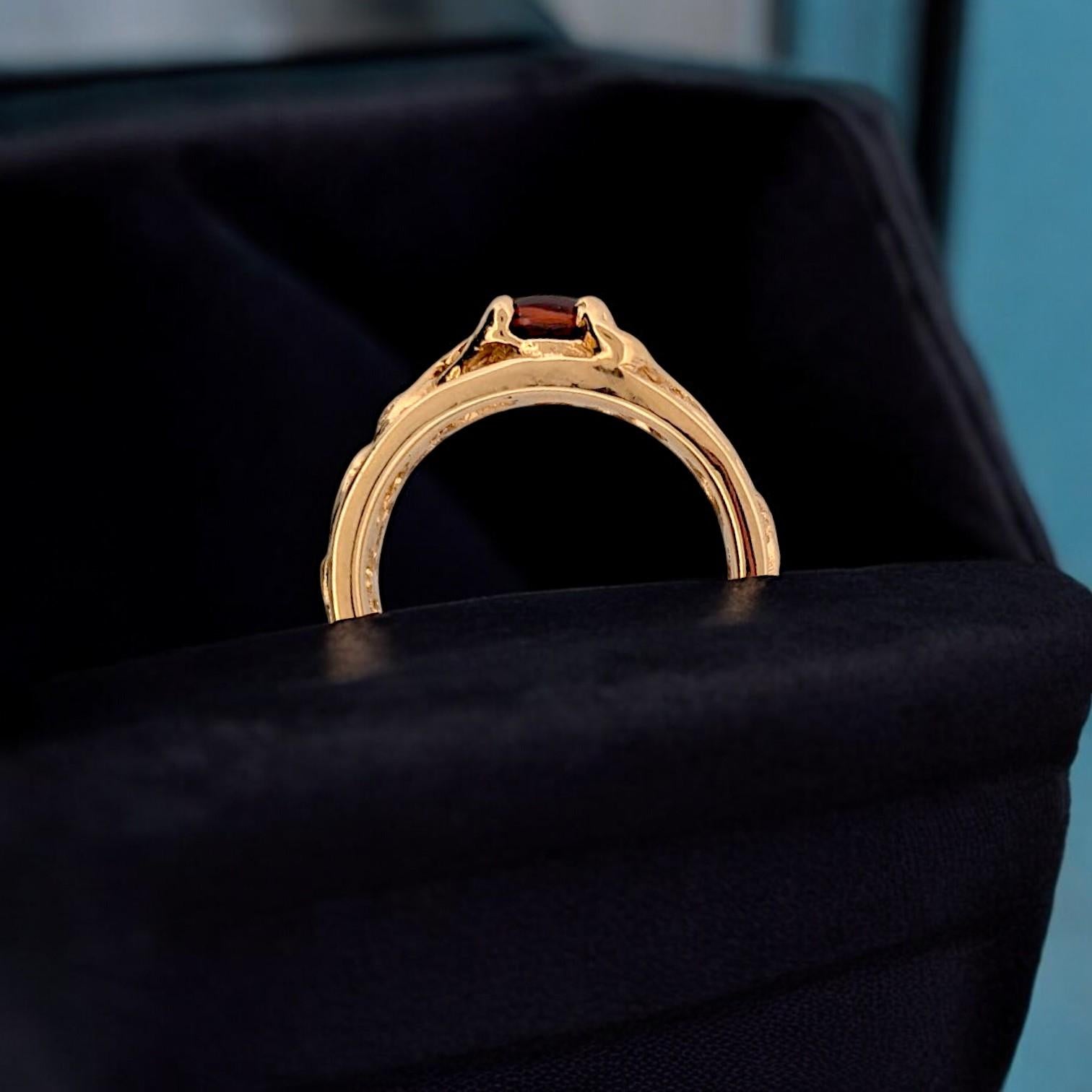 Modern Sade  14k Yellow Gold Ruby Ring  Single Stone Ruby Simple Setting,  Size 7.5 For Sale