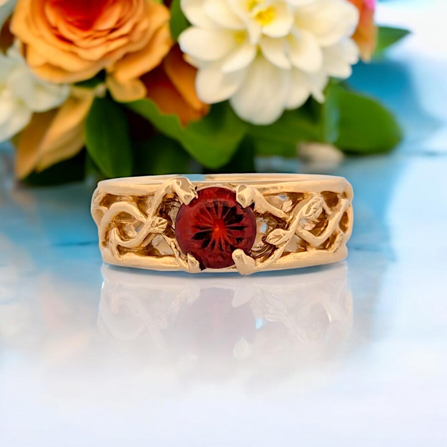 Women's Sade  14k Yellow Gold Ruby Ring  Single Stone Ruby Simple Setting,  Size 7.5 For Sale