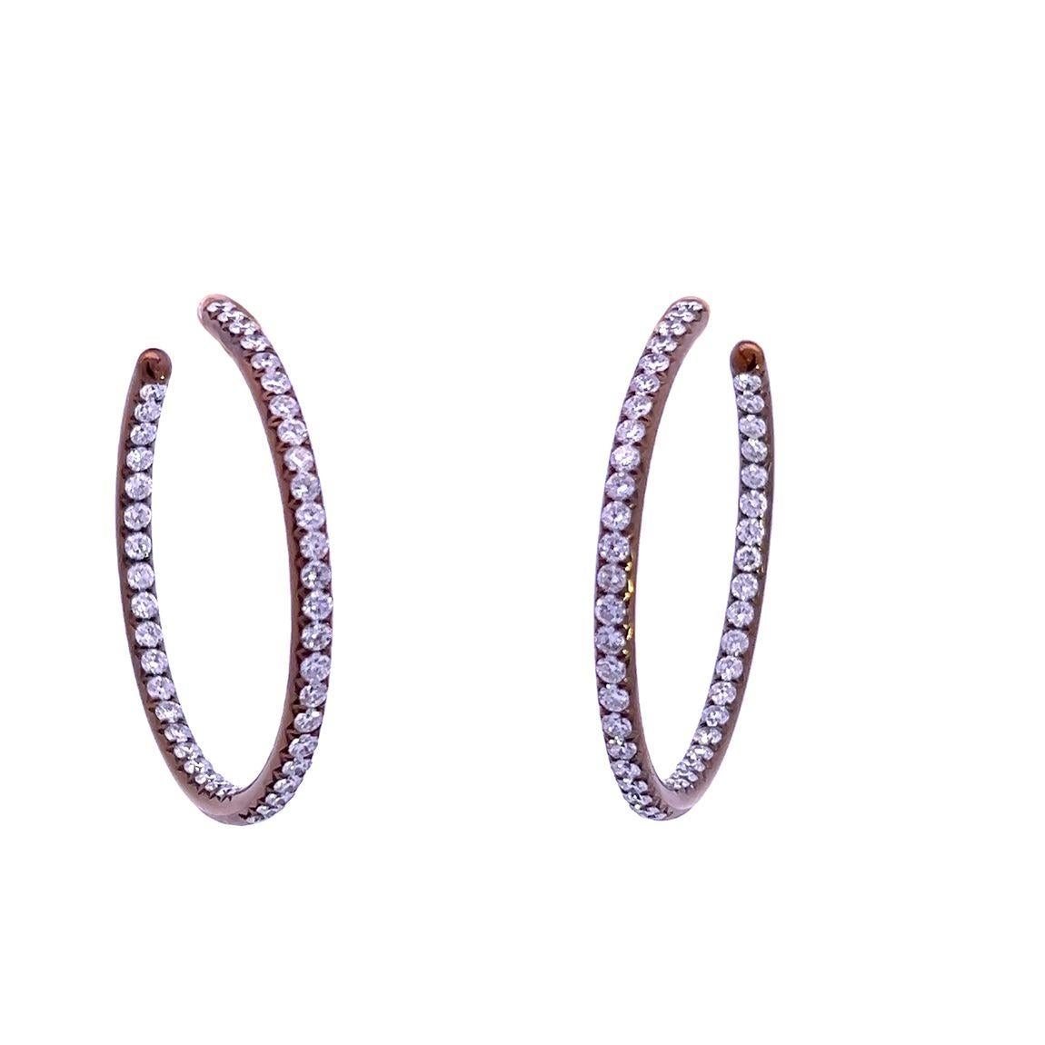 Round Cut Sade Diamond Hoop Earrings set with D-F colour diamonds in 18 karat yellow gold For Sale