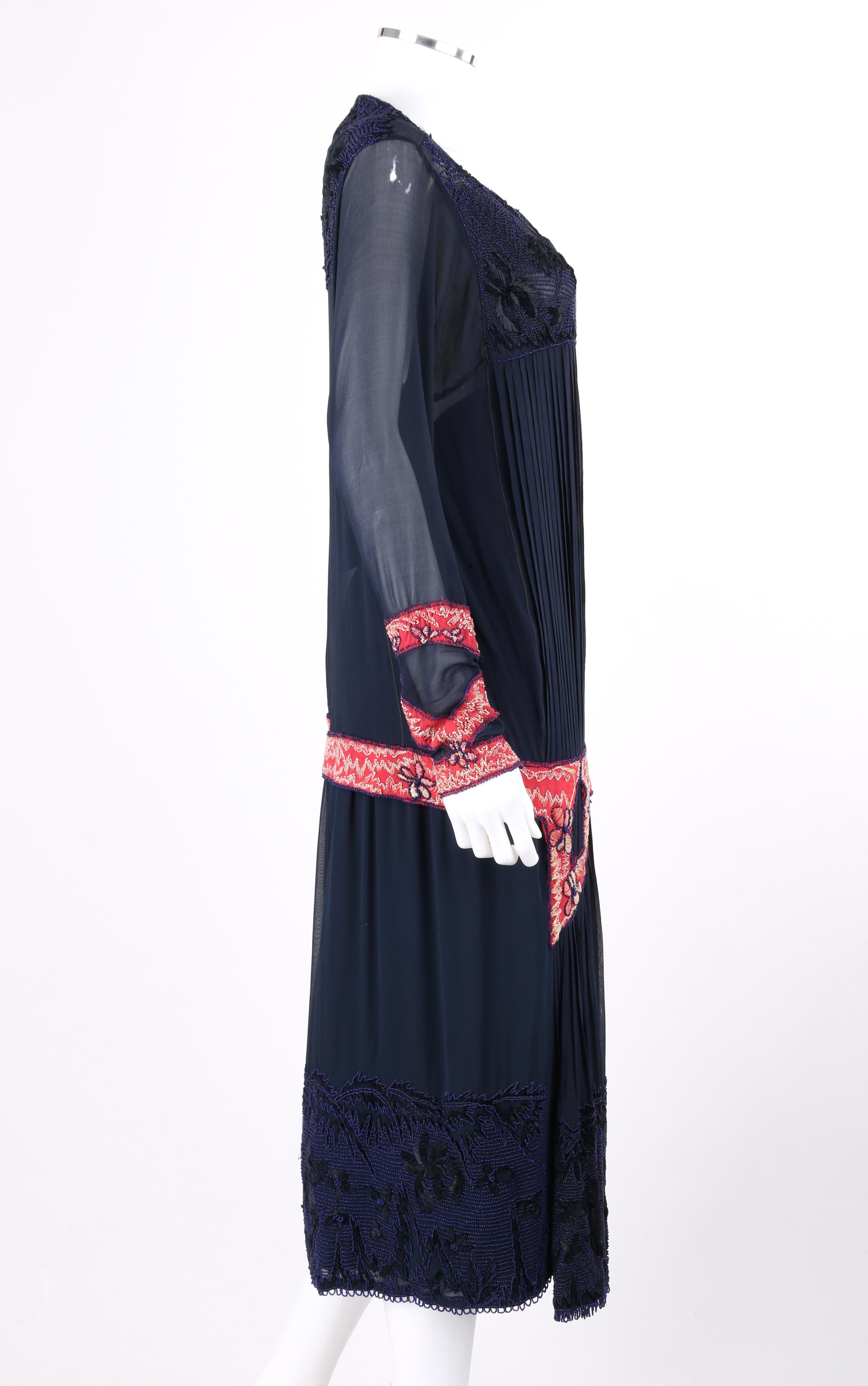 SADIE NEMSER c.1920's Art Deco Seide Perlen Kubist Flapper Couture Kleid (Schwarz) im Angebot