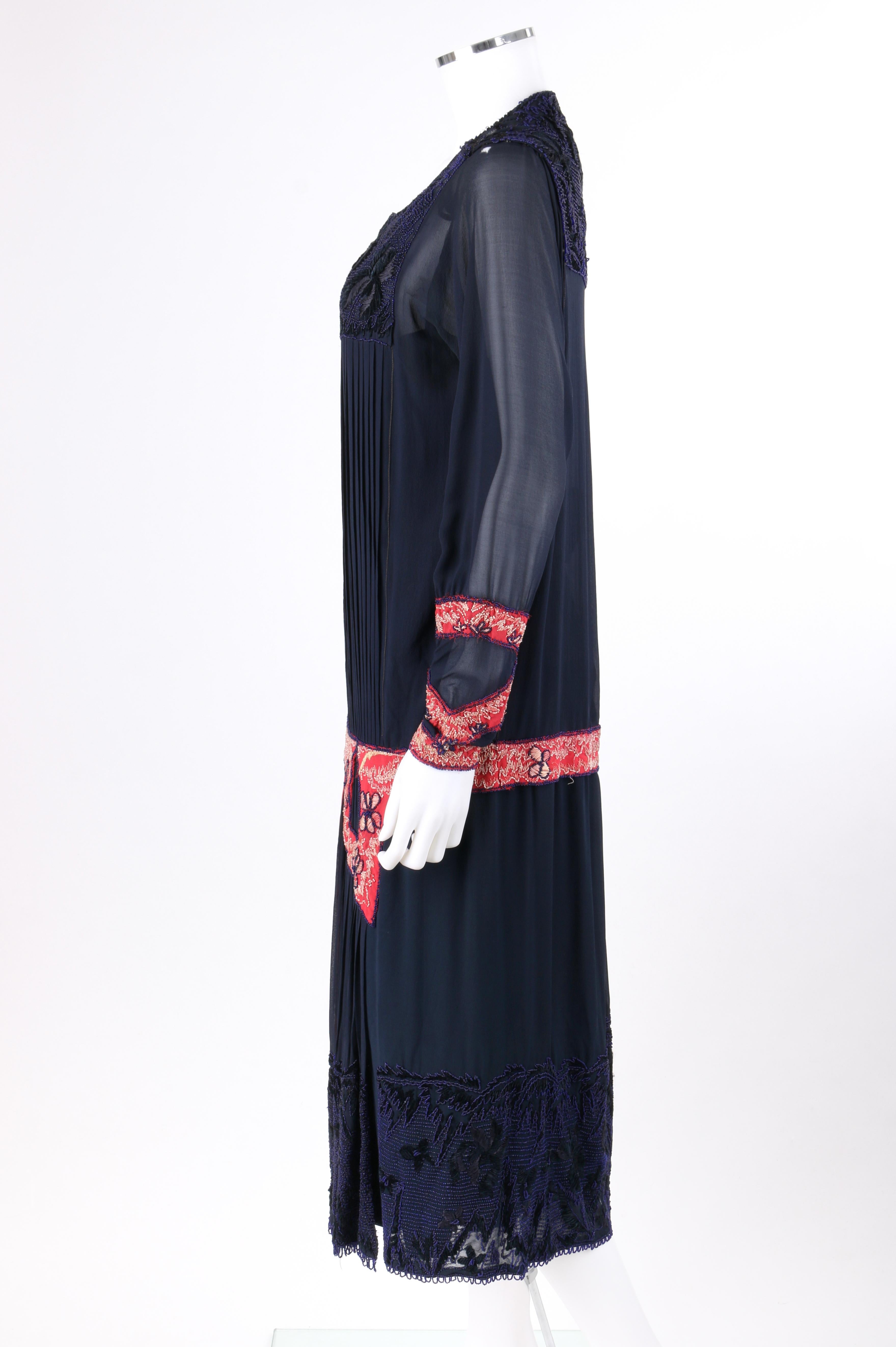 Black SADIE NEMSER c.1920’s Art Deco Silk Beaded Cubist Flapper Couture Dress For Sale