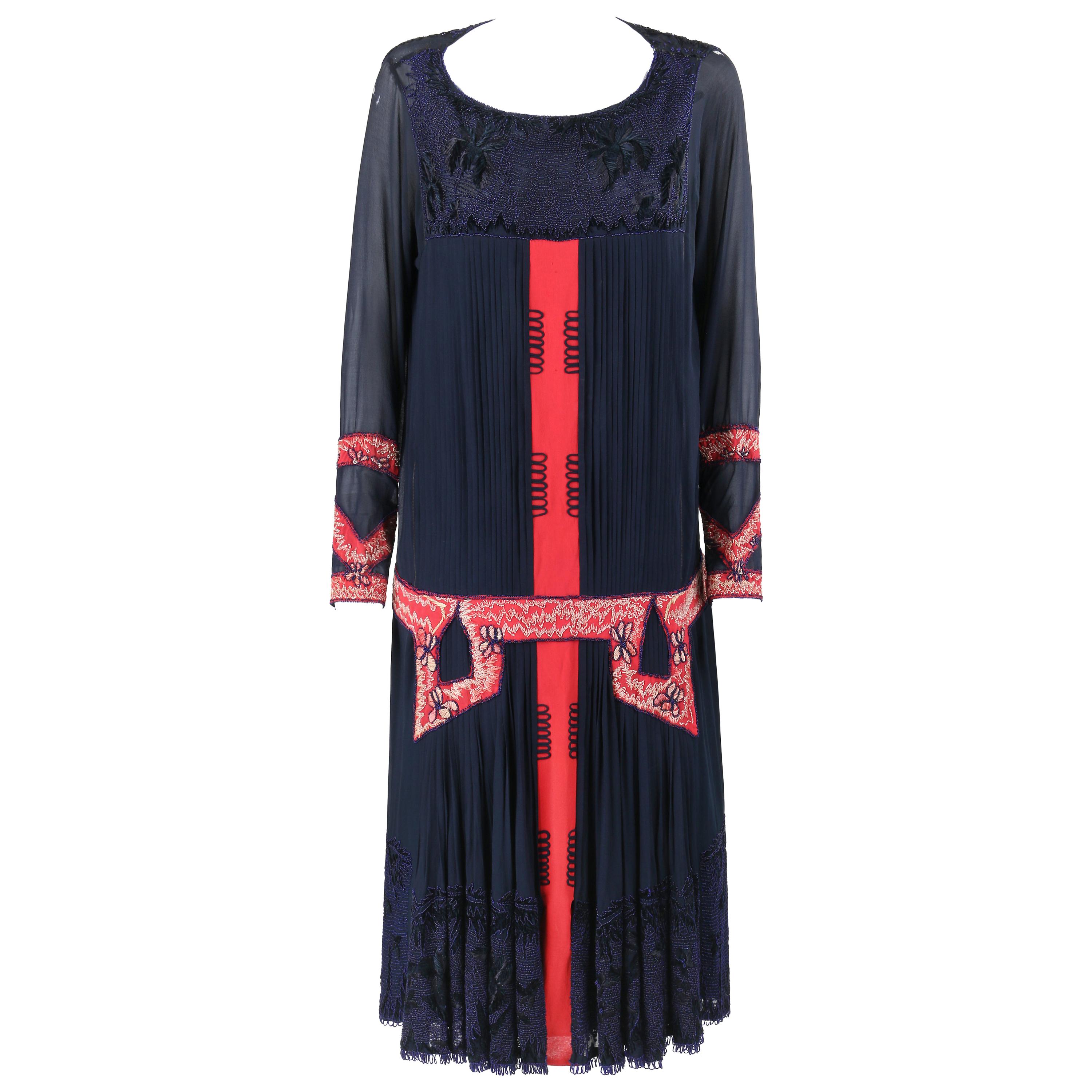 SADIE NEMSER c.1920’s Art Deco Silk Beaded Cubist Flapper Couture Dress For Sale