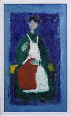 Vintage Signed Exhibited American Female Modernist Woman Sewing Framed Portrait