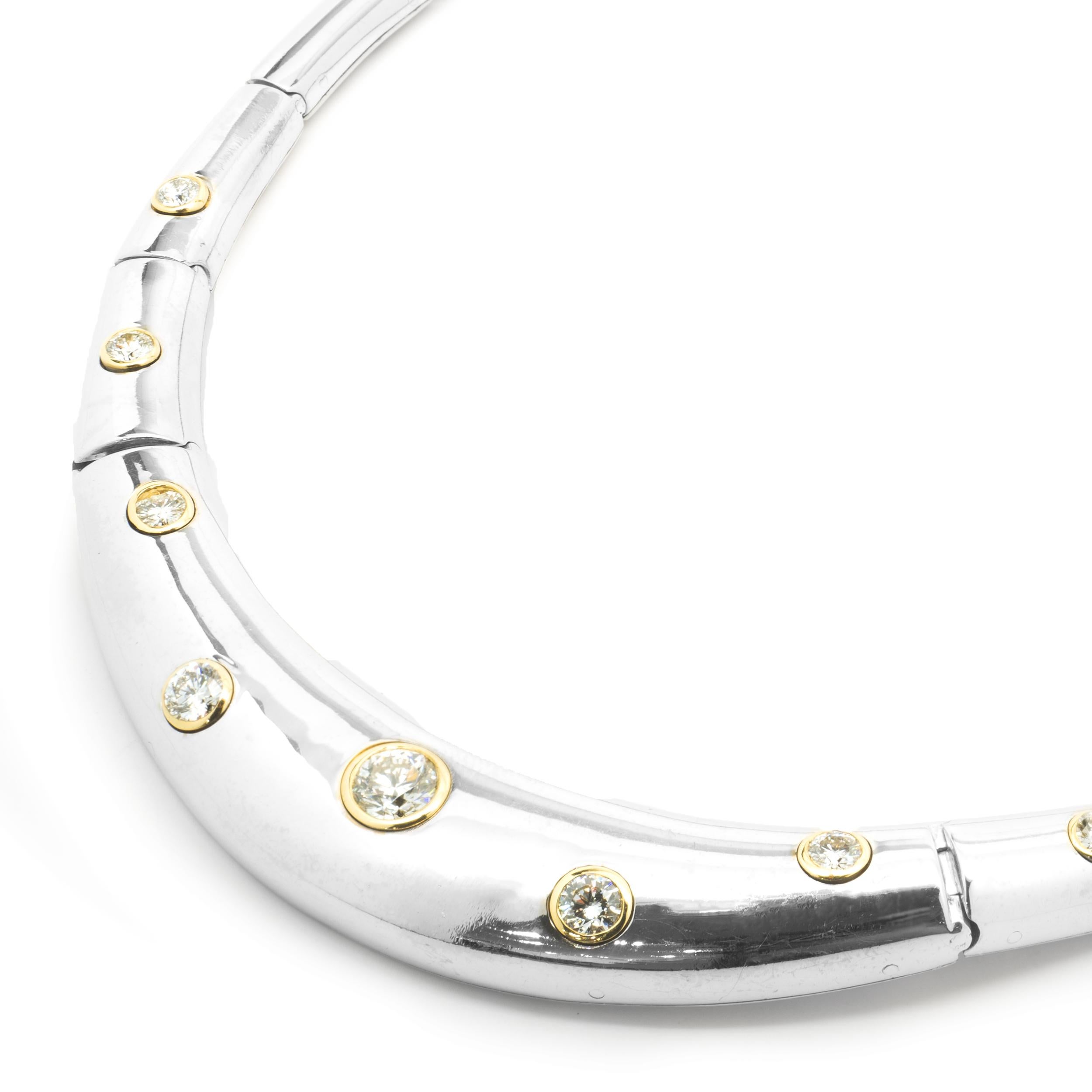 Round Cut Sadies 18 Karat Yellow and White Gold Diamond Dot Collar Necklace For Sale