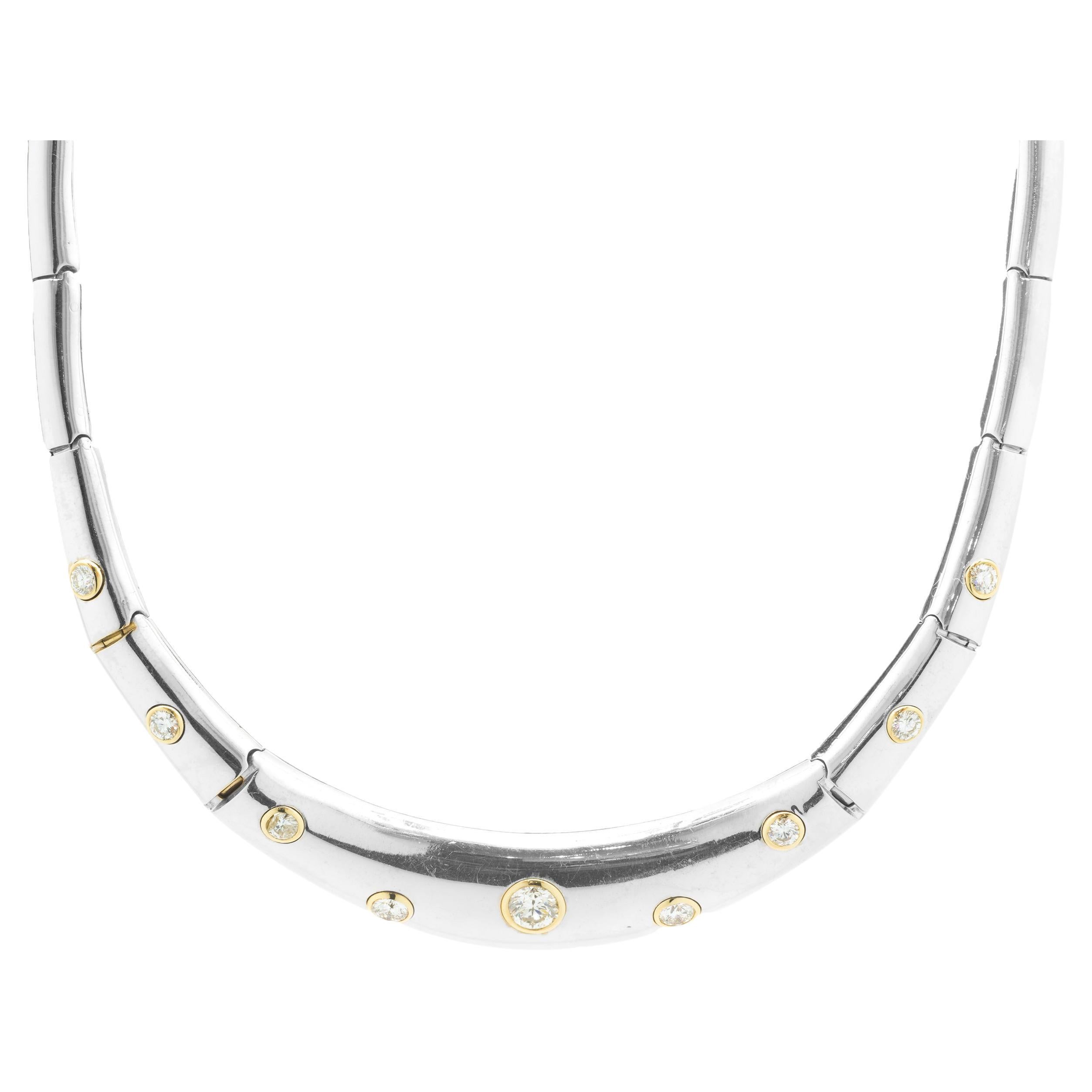 Sadies 18 Karat Yellow and White Gold Diamond Dot Collar Necklace For Sale