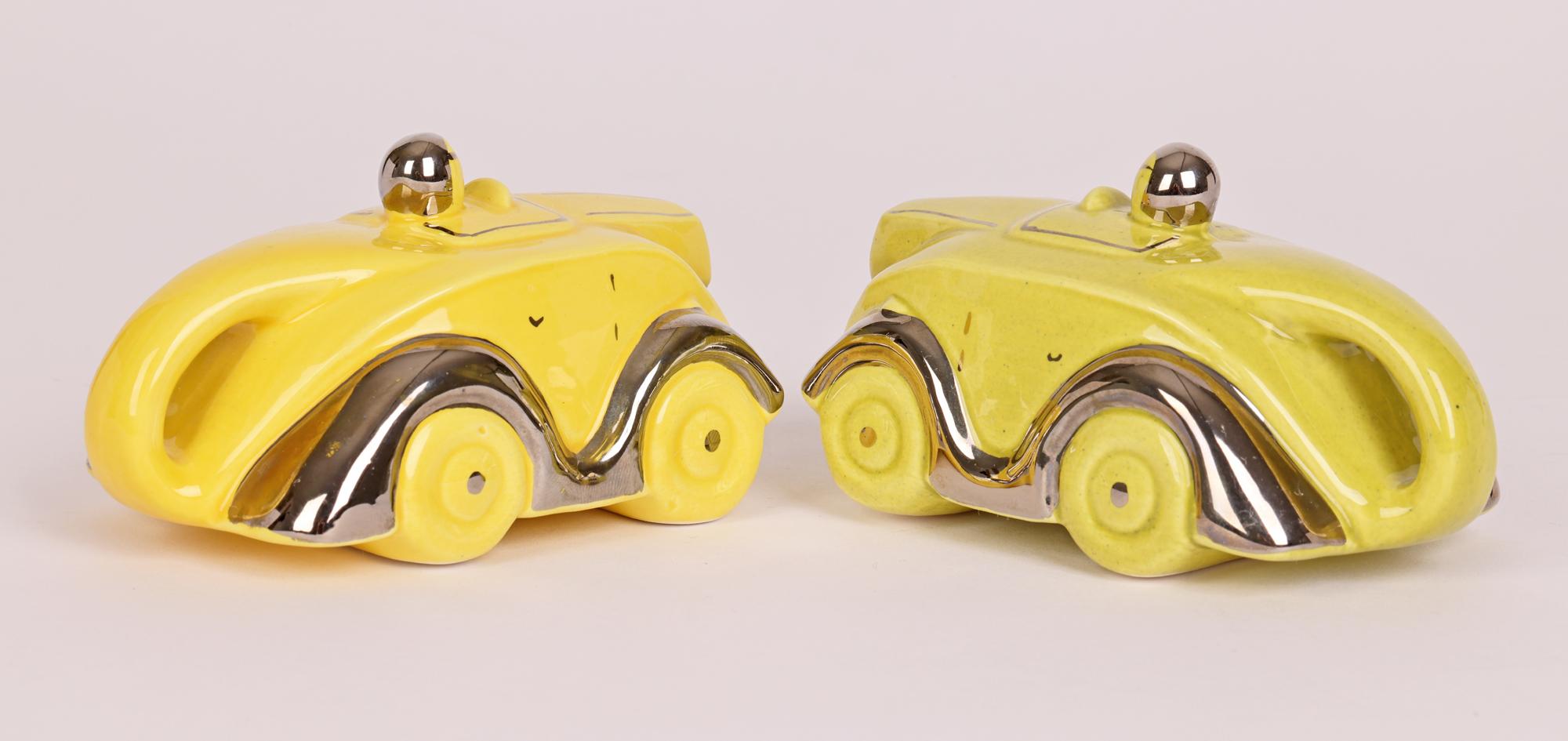 Sadler Style Pair Art Deco Pottery Racing Car Cruets For Sale 5