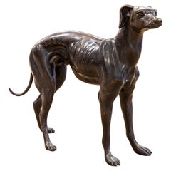 Sadows Bronze-Skulptur eines Puppens oder eines Windhundes in Lebensgröße mit Hund