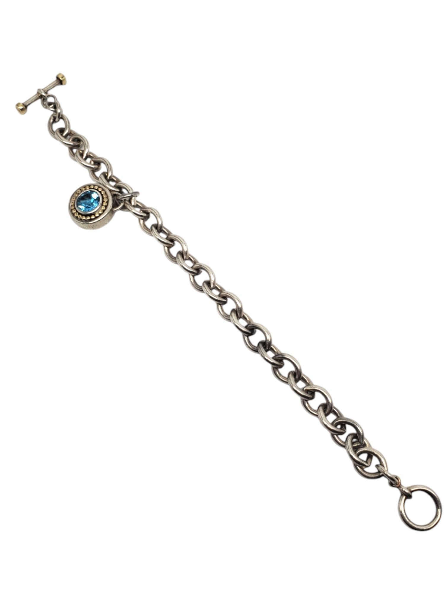 Sadye L Vassil Sterling & 14K Gold Plated Blue Topaz Charm Bracelet #20745 In Good Condition For Sale In Washington Depot, CT